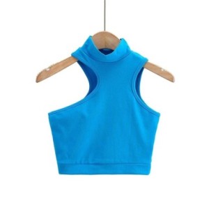 Top corto sin mangas con cuello alto y detalle de recorte para mujer, Top corto asimétrico activo
