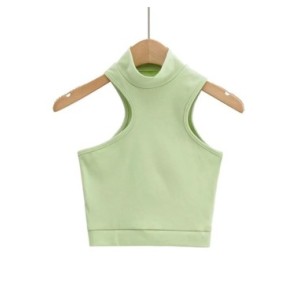 Top corto sin mangas con cuello alto y detalle de recorte para mujer, Top corto asimétrico activo