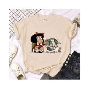 Camiseta de Mafalda de algodón para mujer, camiseta gráfica Kawaii de alta calidad, ropa Harajuku de Manga de Anime, novedad de 