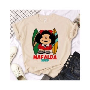Camiseta de Mafalda de algodón para mujer, camiseta gráfica Kawaii de alta calidad, ropa Harajuku de Manga de Anime, novedad de 