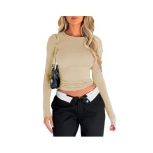 Camisetas ajustadas de manga larga para mujer, Tops lisos informales con cuello redondo, jerséis básicos, ropa de calle Y2K, Bod