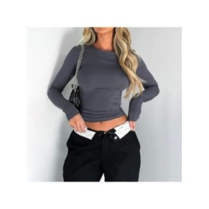 Camisetas ajustadas de manga larga para mujer, Tops lisos informales con cuello redondo, jerséis básicos, ropa de calle Y2K, Bod