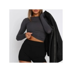 Camisetas ajustadas de manga larga para mujer, Tops lisos informales con cuello redondo, jerséis básicos, ropa de calle Y2K, Bod