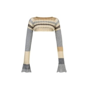 Tops cortos de punto de ganchillo para mujer, camisas de retazos de bloque de Color, Jersey colorido de arcoíris, ropa de calle,