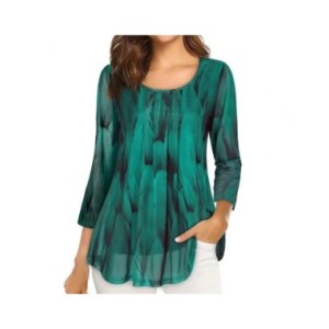 Blusa plisada de doble capa con estampado Floral para mujer, camisa de cuello redondo, ajustada, mangas 3/4