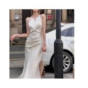 Vestido de sirena sin mangas para mujer, traje elegante, ajustado, cuello redondo, una pieza, 2023