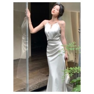 Vestido de sirena sin mangas para mujer, traje elegante, ajustado, cuello redondo, una pieza, 2023