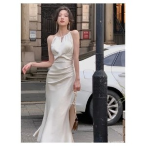 Vestido de sirena sin mangas para mujer, traje elegante, ajustado, cuello redondo, una pieza, 2023