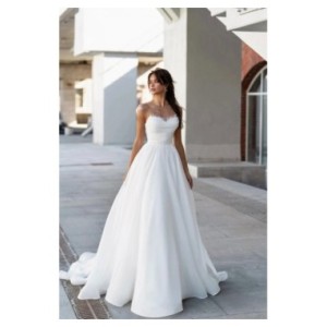 Vestidos de novia Vintage con cuello de perla, Túnica plisada Simple, elegante de satén, sin hombros, línea A, sin mangas, 2024 Vestidos de novia Vintage con cuello de perla, Túnica plisada Simple, elegante de satén, sin hombros, línea A, sin mangas, 2024