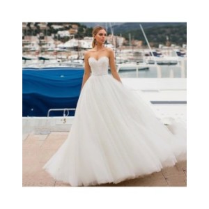 Rubí-Vestido de Novia sin tirantes para mujer, traje de Novia con cordones, apliques de tul blanco, barato, 2022 Rubí-Vestido de Novia sin tirantes para mujer, traje de Novia con cordones, apliques de tul blanco, barato, 2022