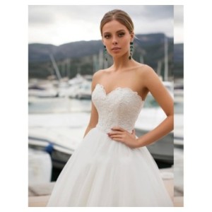 Rubí-Vestido de Novia sin tirantes para mujer, traje de Novia con cordones, apliques de tul blanco, barato, 2022 Rubí-Vestido de Novia sin tirantes para mujer, traje de Novia con cordones, apliques de tul blanco, barato, 2022