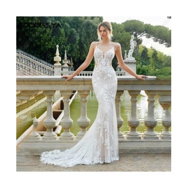 Vestidos De Novia De manga larga para mujer, ropa De ilusión con cordones en la espalda, elegante, tul, línea A, 2024