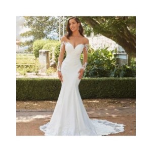 Vestido De Novia elegante De sirena con escote Corazón, manga larga, espalda abierta, apliques De encaje, tren De barrido, blanc Vestido De Novia elegante De sirena con escote Corazón, manga larga, espalda abierta, apliques De encaje, tren De barrido, blanc